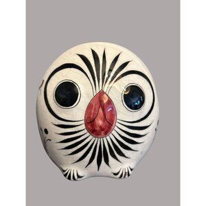 Vintage Tonala Mexican Folk Art Pottery Round Owl Figurine Hand Painted Floral
